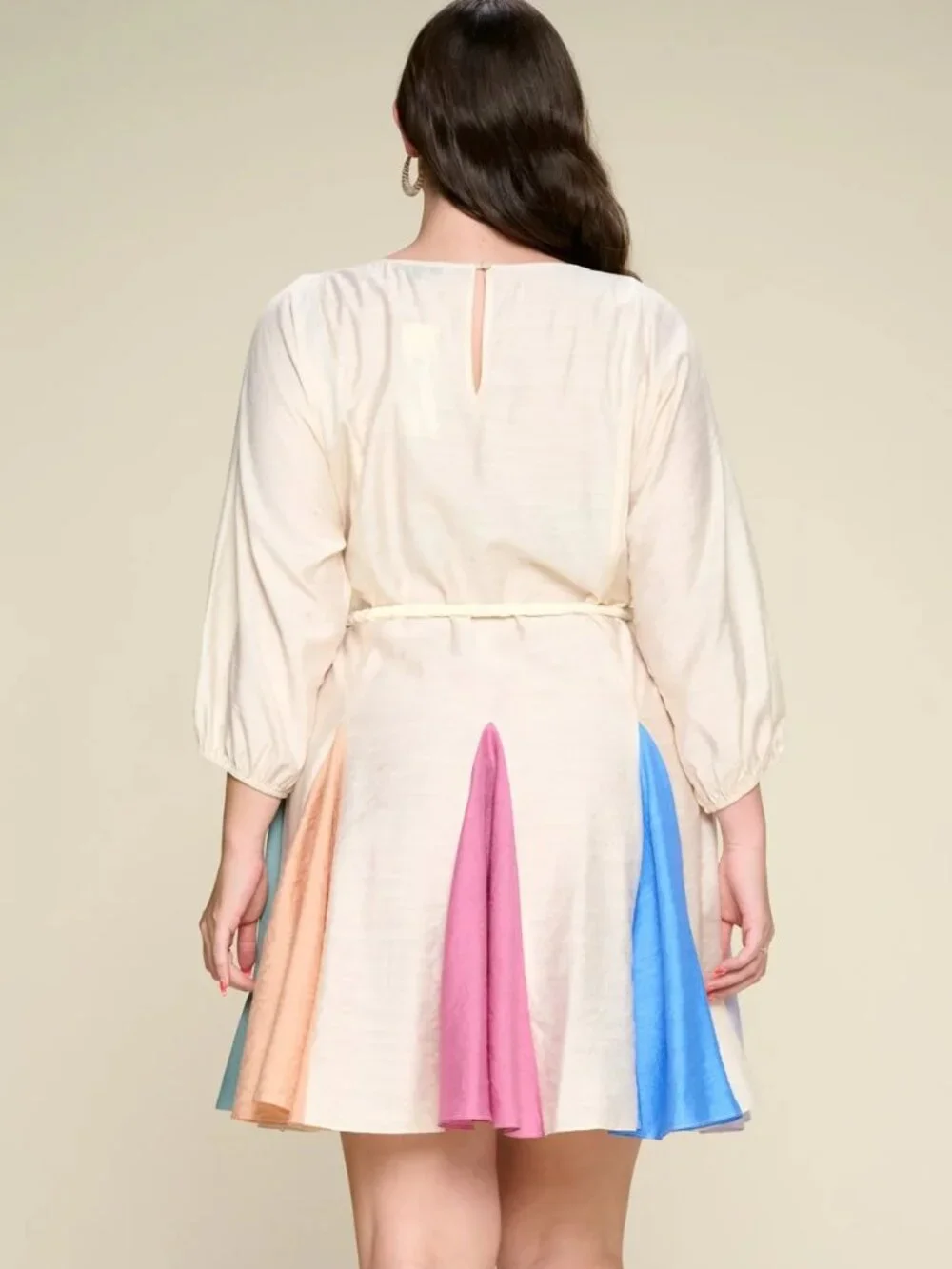 ODDI Rainbow Colorblock Panel Belted Swing Mini Dress - Picture 9 of 11